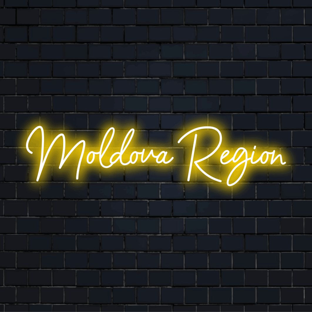 Moldova Region Neon Sign, bright neon glow against brick backdrop