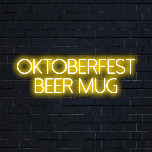 Oktoberfest Beer Mug Neon Sign, bright LED glow on dark brick background