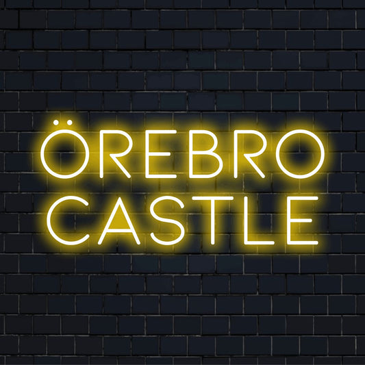 Orebro Castle LED Neon Sign, glowing wall decor against brick backdrop