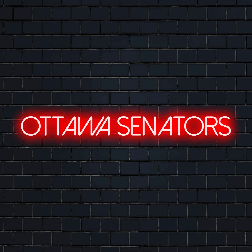 Ottawa Senators LED Neon Sign, glowing neon text against brick backdrop
