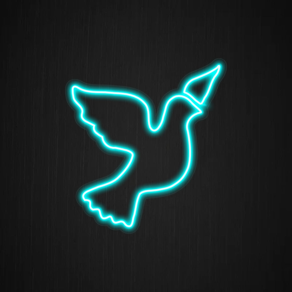 Um elegante letreiro de neon com uma pomba da paz, símbolo de paz e harmonia. Este letreiro de neon irradia tranquilidade e positividade, tornando-se um complemento perfeito para qualquer espaço que promova paz e união.