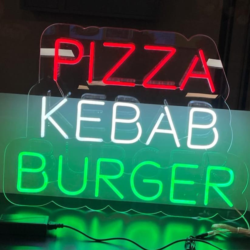 Placa de neon para pizza, kebab e hambúrguer - The Art Neon