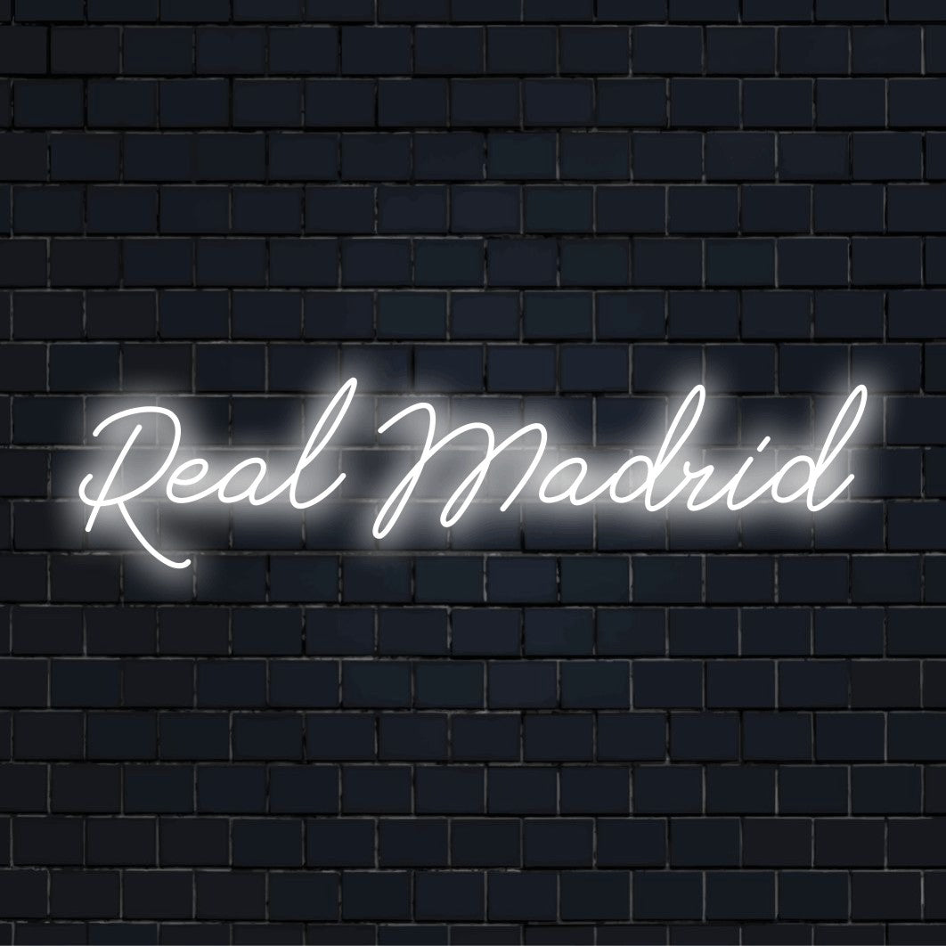 Real Madrid Neon Sign, bright neon glow on dark brick background