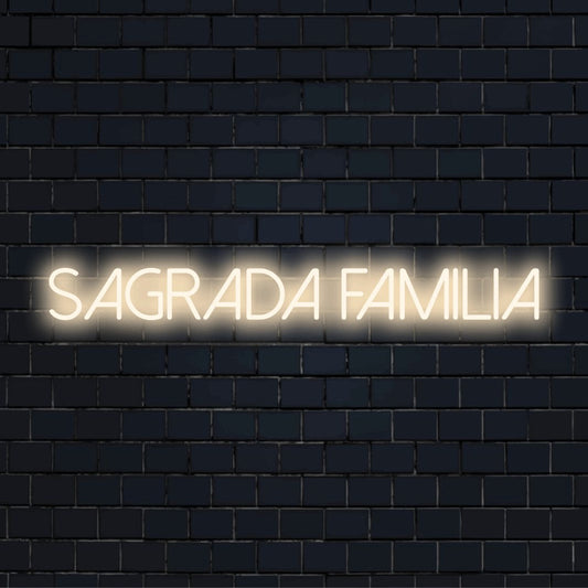 Sagrada Familia LED Neon Sign, bright neon glow against brick backdrop