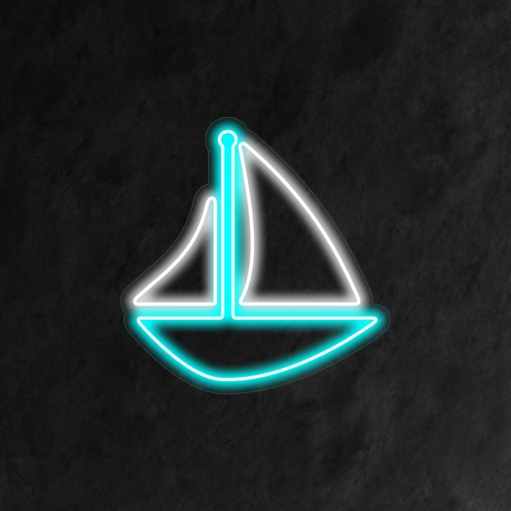 Um letreiro de neon hipnotizante exibindo um veleiro navegando graciosamente pelo oceano.