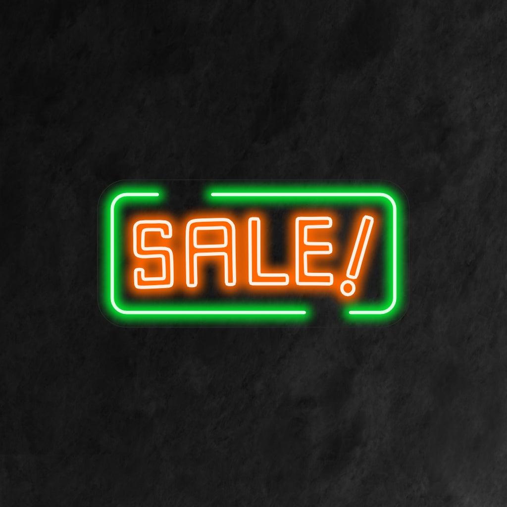 Uma impressionante placa de neon exibindo a palavra "Liquidação" em letras grandes e brilhantes.