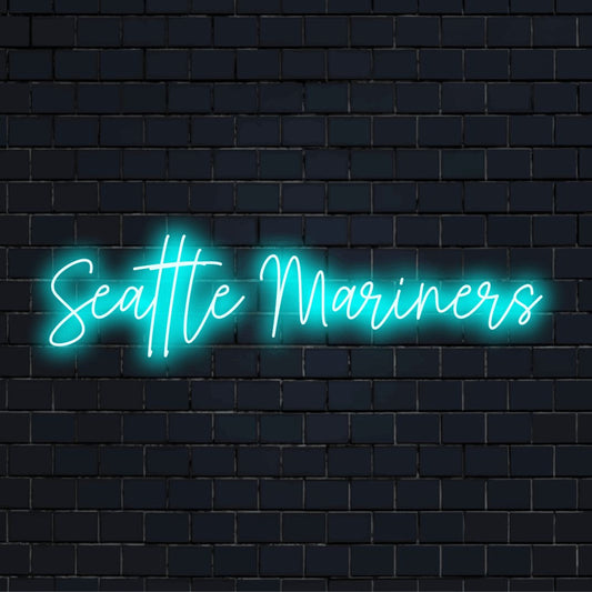 Seattle Mariners LED Neon Sign, glowing wall decor on dark brick wall