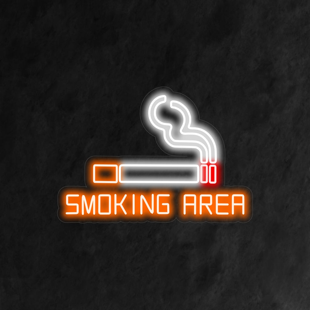 Placa de neon vibrante para área designada para fumantes, orientando os fumantes com uma luz chamativa.