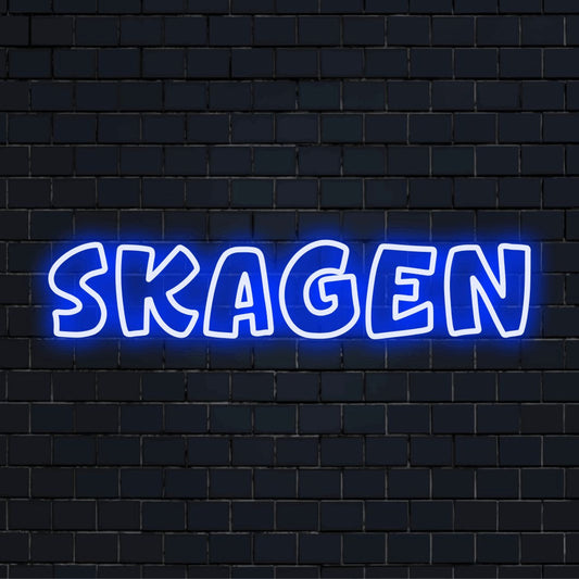 Sofia Neon Sign, bright neon lettering on dark brick wall