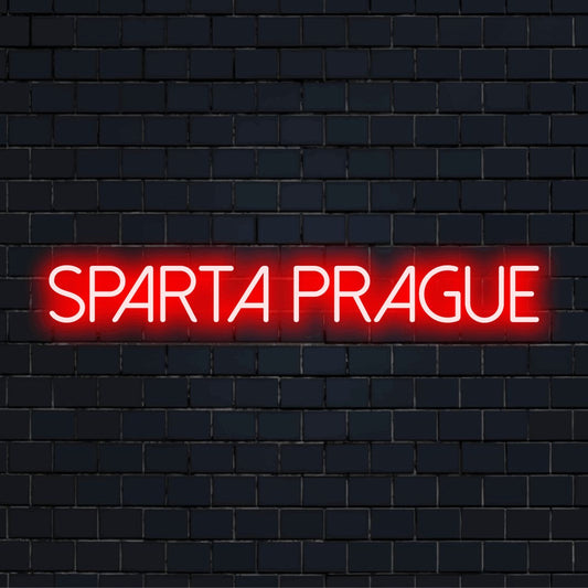 Sparta Prague LED Neon Sign, glowing neon text against brick backdrop