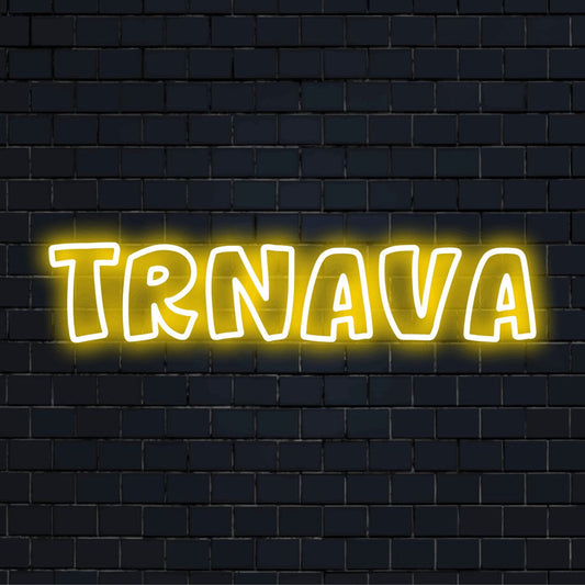 Trnava LED Neon Sign, bright neon glow on dark brick wall